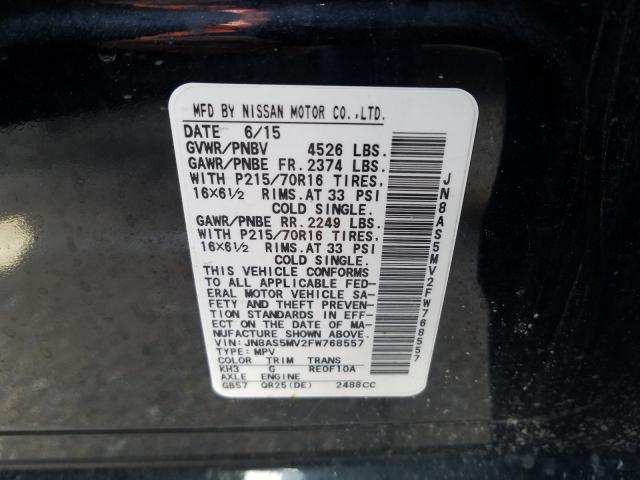 Photo 9 VIN: JN8AS5MV2FW768557 - NISSAN ROGUE SELE 