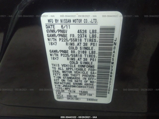 Photo 8 VIN: JN8AS5MV3BW307295 - NISSAN ROGUE 