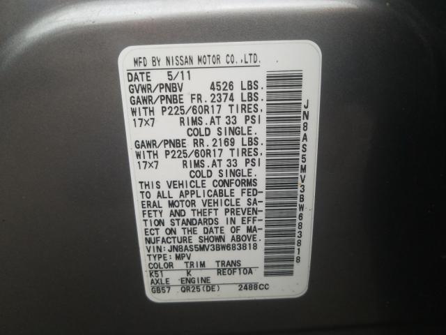 Photo 9 VIN: JN8AS5MV3BW683818 - NISSAN ROGUE S 