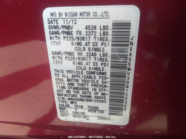 Photo 8 VIN: JN8AS5MV3DW120383 - NISSAN ROGUE 