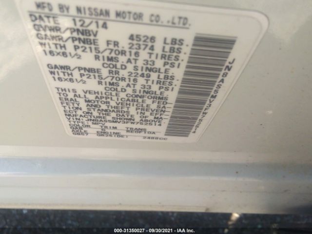 Photo 8 VIN: JN8AS5MV3FW752514 - NISSAN ROGUE SELECT 