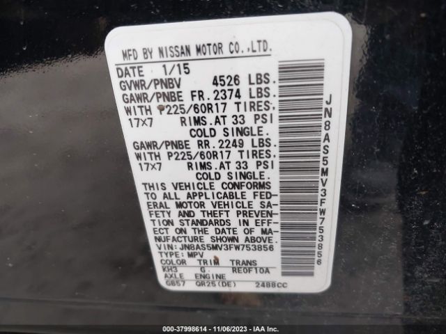 Photo 8 VIN: JN8AS5MV3FW753856 - NISSAN ROGUE SELECT 