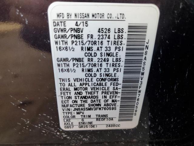 Photo 12 VIN: JN8AS5MV3FW760595 - NISSAN ROGUE SELE 