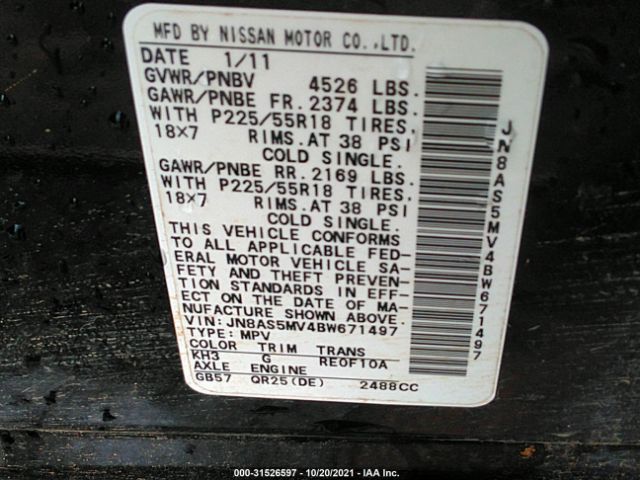 Photo 8 VIN: JN8AS5MV4BW671497 - NISSAN ROGUE 