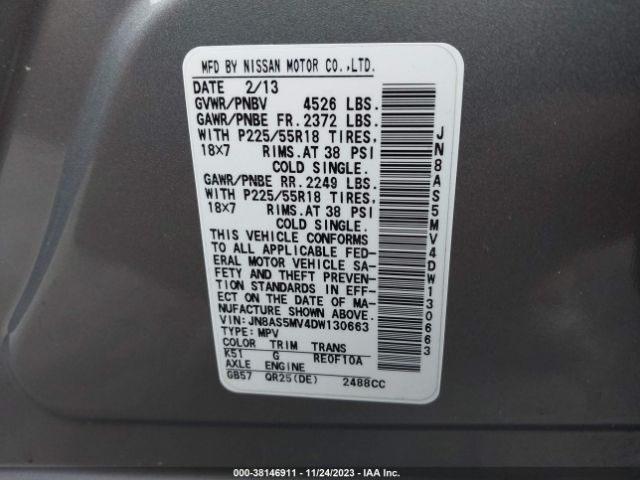 Photo 8 VIN: JN8AS5MV4DW130663 - NISSAN ROGUE 