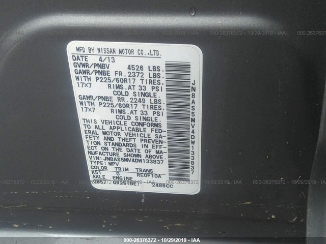 Photo 8 VIN: JN8AS5MV4DW133837 - NISSAN ROGUE 