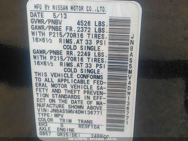 Photo 8 VIN: JN8AS5MV4DW136771 - NISSAN ROGUE 