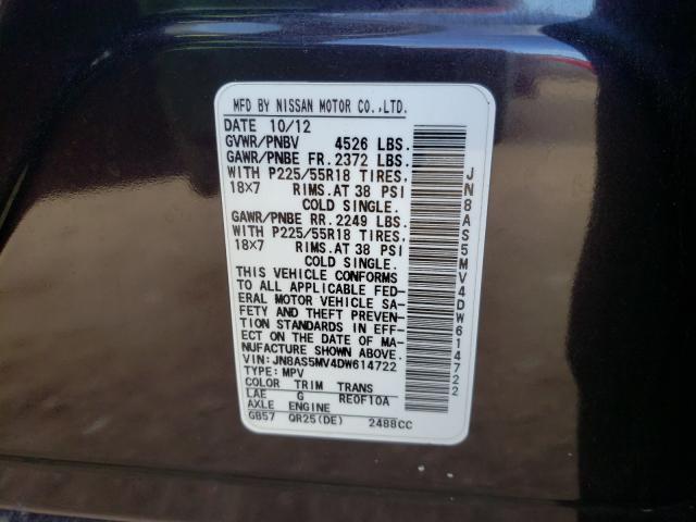 Photo 9 VIN: JN8AS5MV4DW614722 - NISSAN ROGUE S 