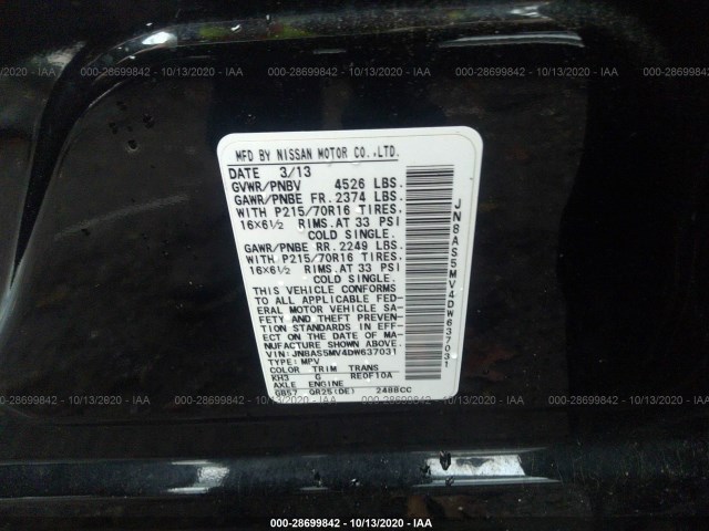 Photo 8 VIN: JN8AS5MV4DW637031 - NISSAN ROGUE 