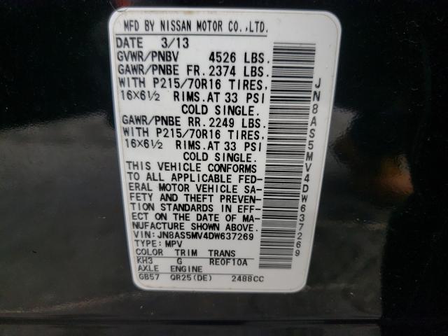 Photo 9 VIN: JN8AS5MV4DW637269 - NISSAN ROGUE S 