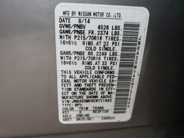 Photo 9 VIN: JN8AS5MV4EW721660 - NISSAN ROGUE SELE 