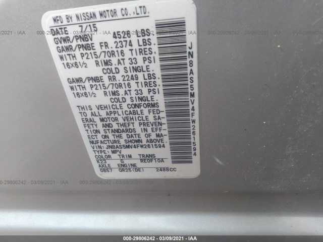 Photo 8 VIN: JN8AS5MV4FW261594 - NISSAN ROGUE SELECT 