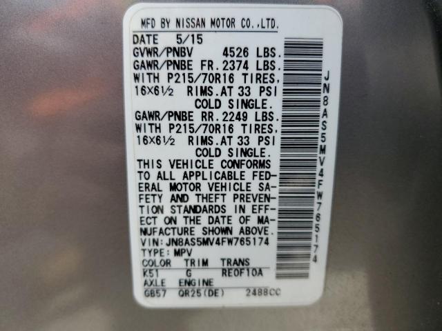 Photo 12 VIN: JN8AS5MV4FW765174 - NISSAN ROGUE SELE 