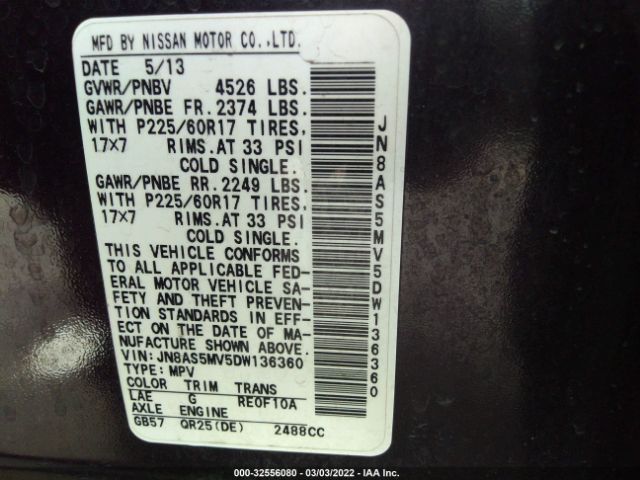 Photo 8 VIN: JN8AS5MV5DW136360 - NISSAN ROGUE 