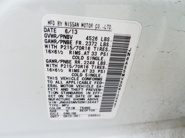 Photo 9 VIN: JN8AS5MV5DW138447 - NISSAN ROGUE S 