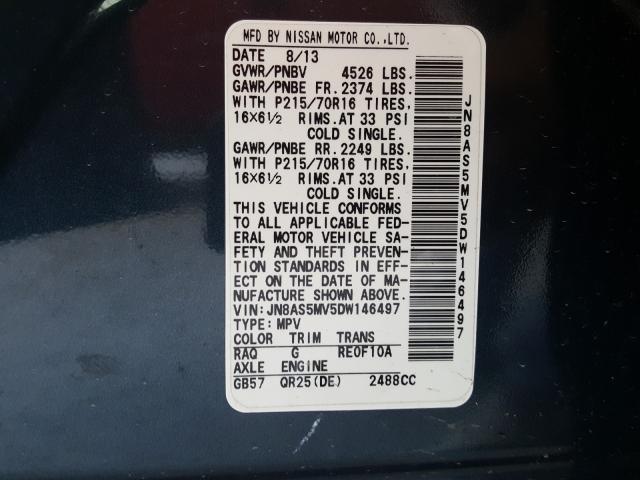 Photo 9 VIN: JN8AS5MV5DW146497 - NISSAN ROGUE S 