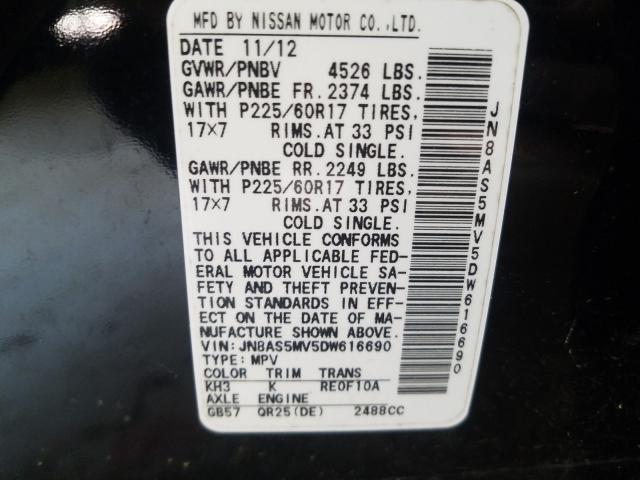 Photo 9 VIN: JN8AS5MV5DW616690 - NISSAN ROGUE S 