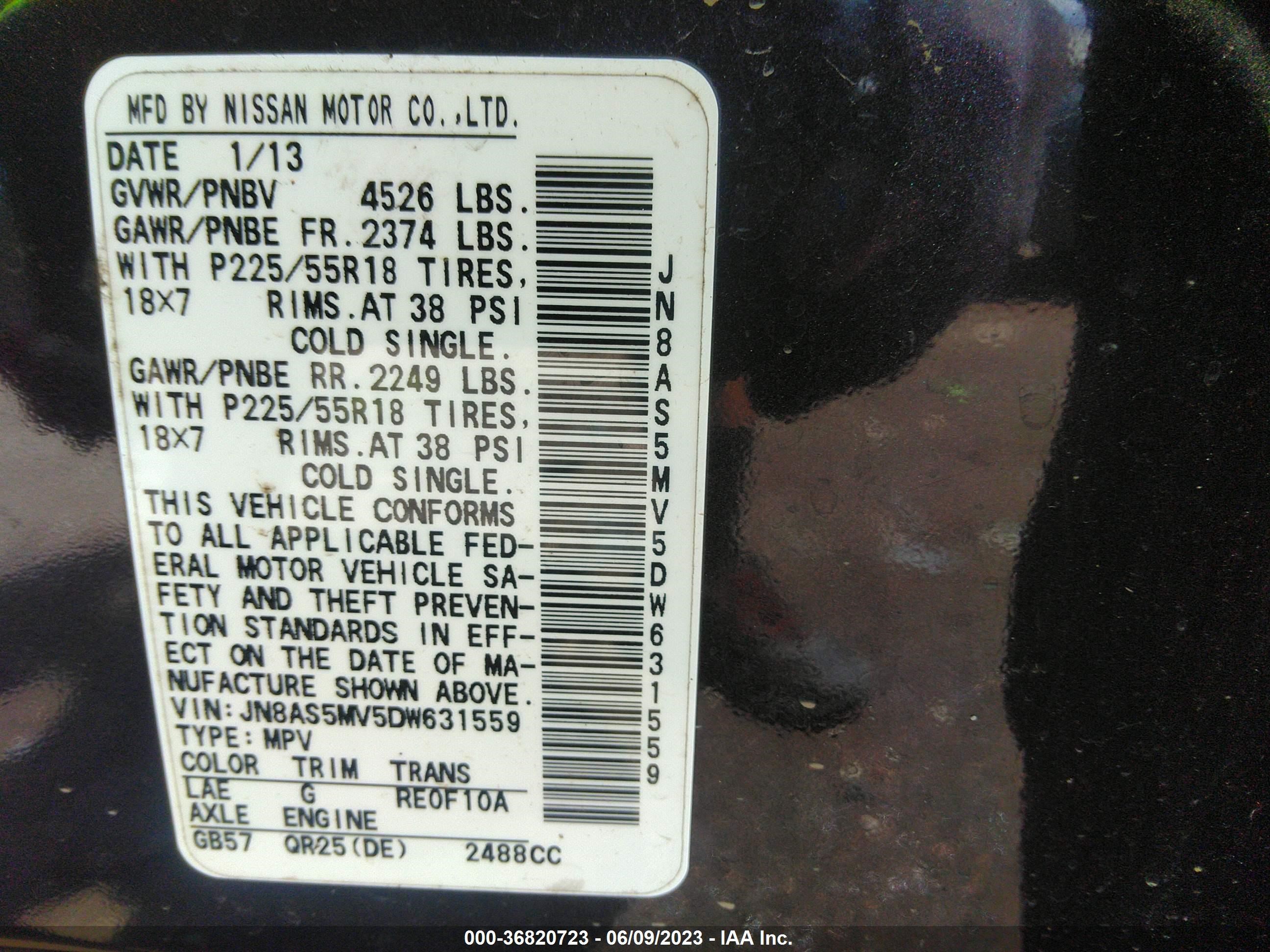 Photo 8 VIN: JN8AS5MV5DW631559 - NISSAN ROGUE 