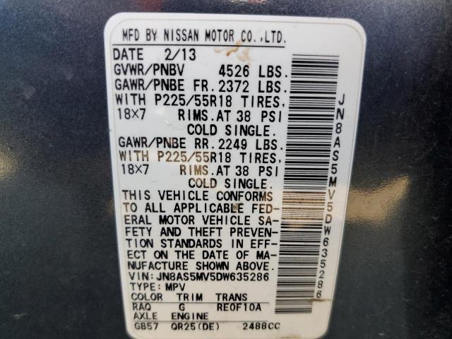 Photo 9 VIN: JN8AS5MV5DW635286 - NISSAN ROGUE S 