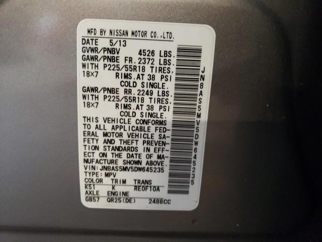 Photo 12 VIN: JN8AS5MV5DW645235 - NISSAN ROGUE S 