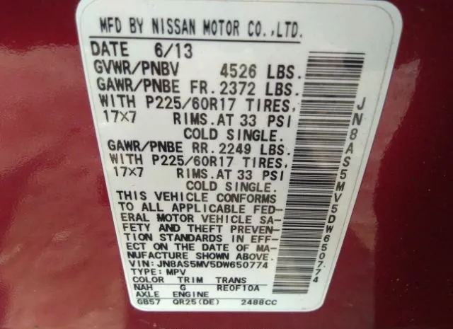 Photo 8 VIN: JN8AS5MV5DW650774 - NISSAN ROGUE 