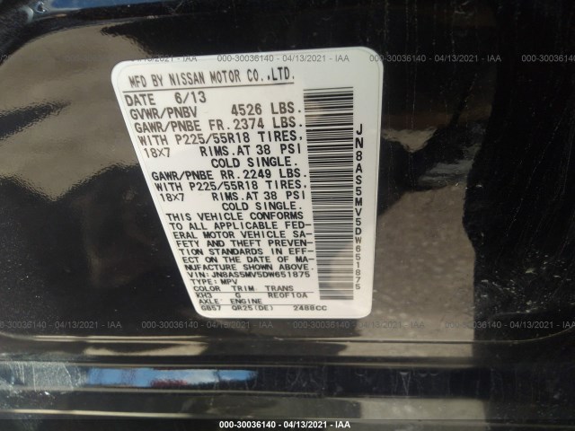 Photo 8 VIN: JN8AS5MV5DW651875 - NISSAN ROGUE 