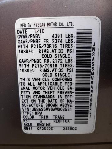 Photo 9 VIN: JN8AS5MV6AW608531 - NISSAN ROGUE S 