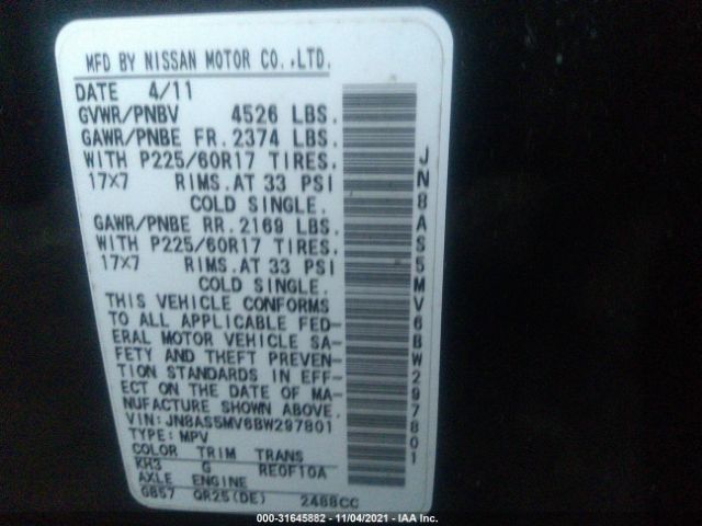 Photo 8 VIN: JN8AS5MV6BW297801 - NISSAN ROGUE 