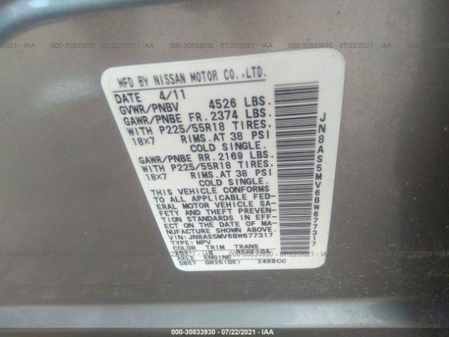 Photo 8 VIN: JN8AS5MV6BW677317 - NISSAN ROGUE 