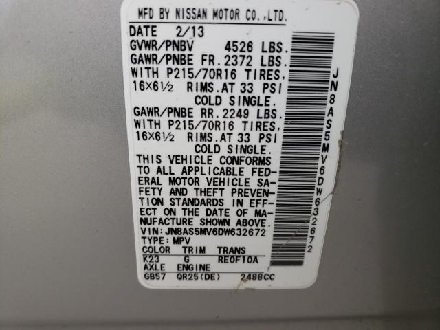 Photo 9 VIN: JN8AS5MV6DW632672 - NISSAN ROGUE S 