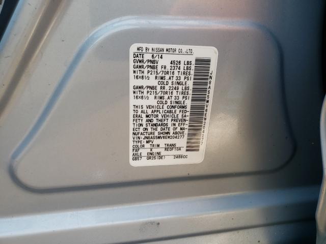 Photo 9 VIN: JN8AS5MV6EW204277 - NISSAN ROGUE SELE 