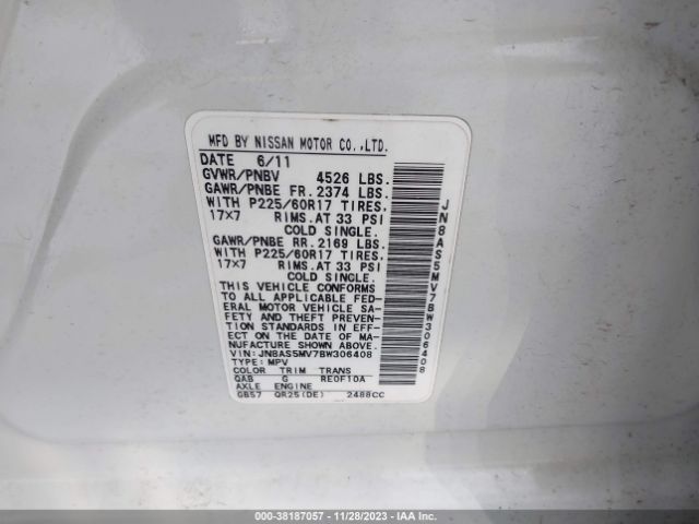 Photo 8 VIN: JN8AS5MV7BW306408 - NISSAN ROGUE 