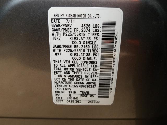 Photo 9 VIN: JN8AS5MV7BW690397 - NISSAN ROGUE S 