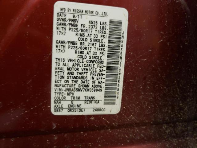 Photo 11 VIN: JN8AS5MV7CW359949 - NISSAN ROGUE S 