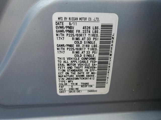 Photo 12 VIN: JN8AS5MV7CW361412 - NISSAN ROGUE 