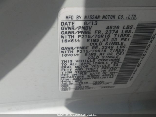 Photo 8 VIN: JN8AS5MV7DW139194 - NISSAN ROGUE 