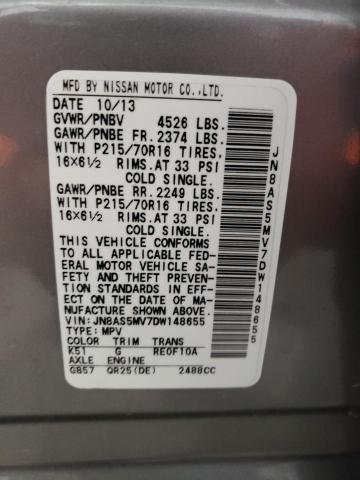 Photo 9 VIN: JN8AS5MV7DW148655 - NISSAN ROGUE S 