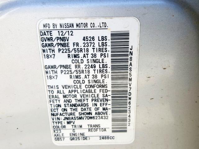 Photo 9 VIN: JN8AS5MV7DW623432 - NISSAN ROGUE S 