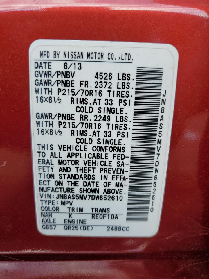 Photo 12 VIN: JN8AS5MV7DW652610 - NISSAN ROGUE 