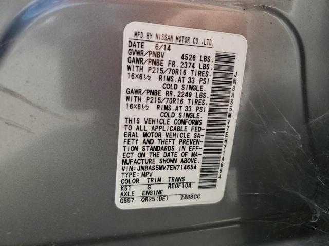 Photo 12 VIN: JN8AS5MV7EW714654 - NISSAN ROGUE SELE 