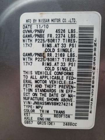 Photo 12 VIN: JN8AS5MV8BW274214 - NISSAN ROGUE S 