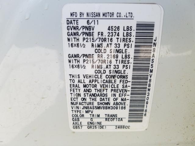 Photo 9 VIN: JN8AS5MV8BW309186 - NISSAN ROGUE S 