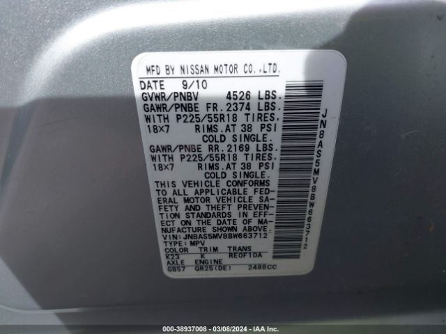 Photo 8 VIN: JN8AS5MV8BW663712 - NISSAN ROGUE 