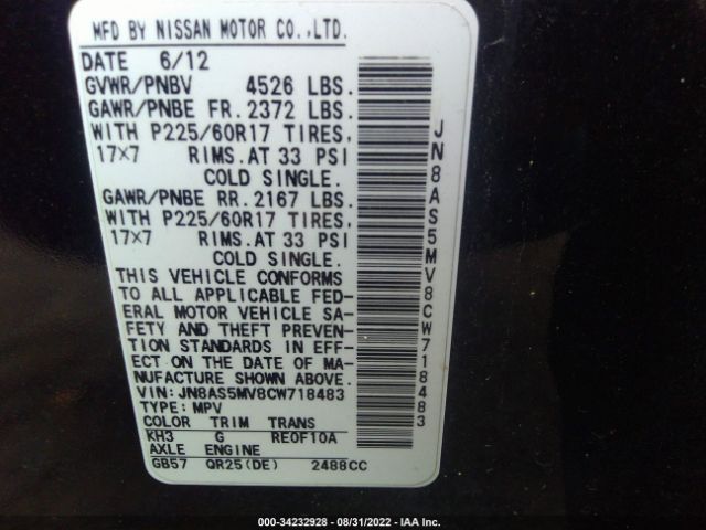 Photo 8 VIN: JN8AS5MV8CW718483 - NISSAN ROGUE 