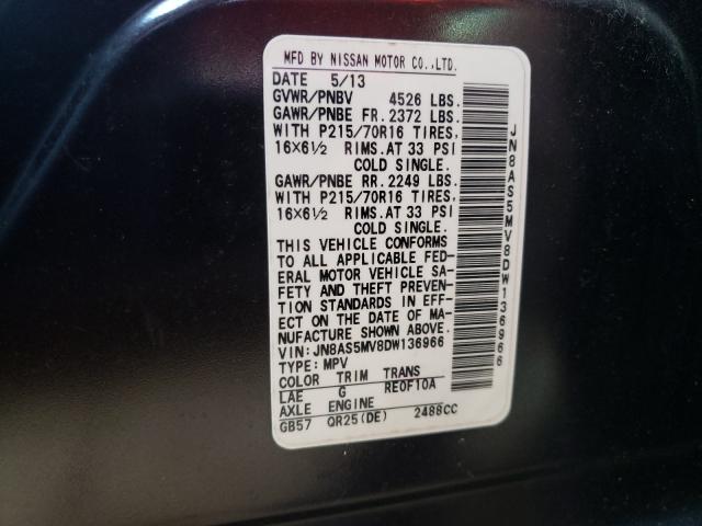 Photo 9 VIN: JN8AS5MV8DW136966 - NISSAN ROGUE S 