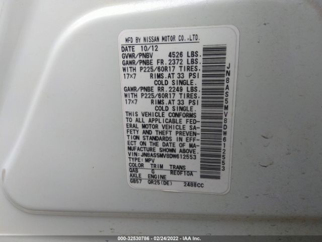 Photo 8 VIN: JN8AS5MV8DW612553 - NISSAN ROGUE 