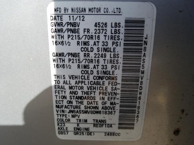 Photo 9 VIN: JN8AS5MV8DW618367 - NISSAN ROGUE S 