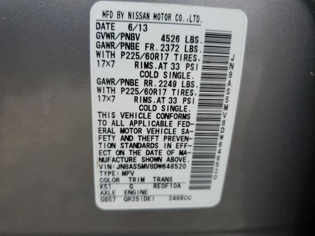 Photo 12 VIN: JN8AS5MV8DW648520 - NISSAN ROGUE S 