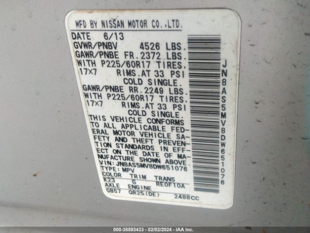 Photo 8 VIN: JN8AS5MV8DW651076 - NISSAN ROGUE 