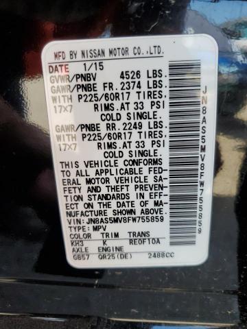 Photo 12 VIN: JN8AS5MV8FW755859 - NISSAN ROGUE SELE 